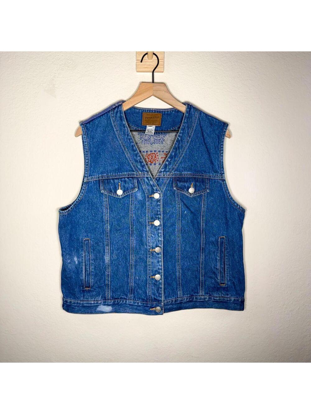 Pendleton Vest Women's XL Blue Vintage Wool Denim Bandana